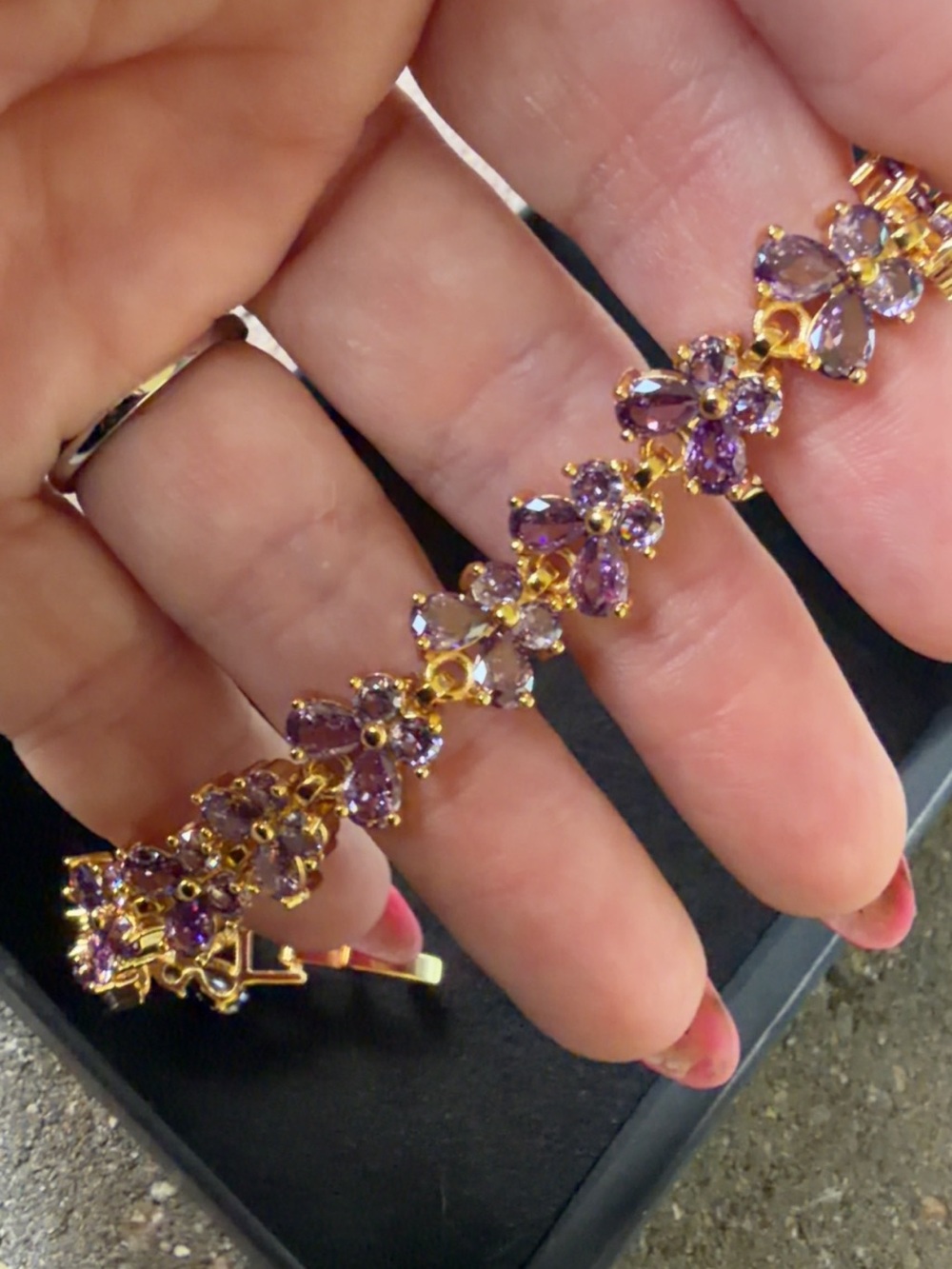 Gold Filled AAA CZ Purple Butterfly Bracelet | Lavender Crystal Link Bracelet - Picture 2 of 8